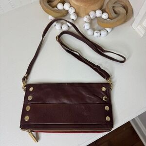 Hammitt VIP Medium Crossbody Bag Brown Leather Gold Studded Foldover Clutch